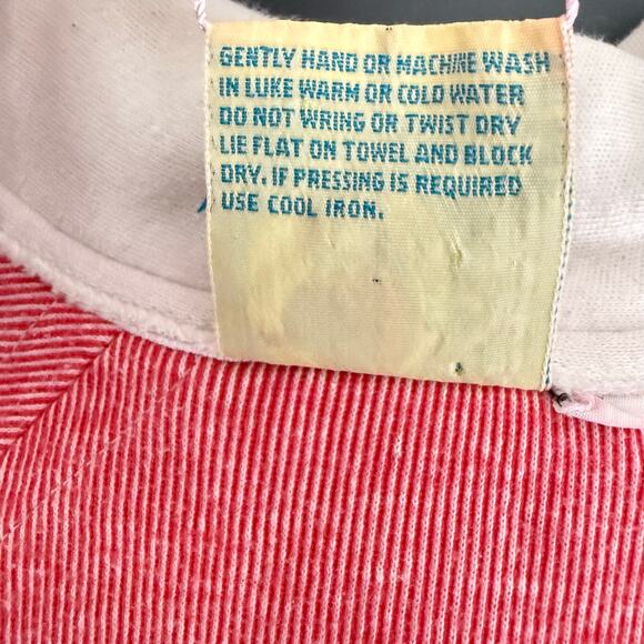 Vintage 1970sRed White Micro Stripe Collared Lido Shirt, Drawstring Crop Size L - Picture 6 of 6